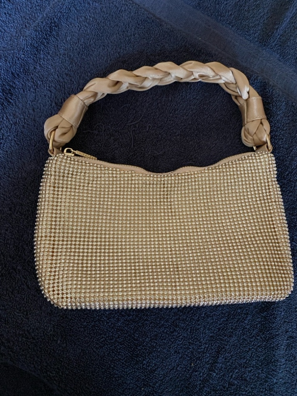 Gold Crystal-Embellished Braided Handle Shoulder Bag